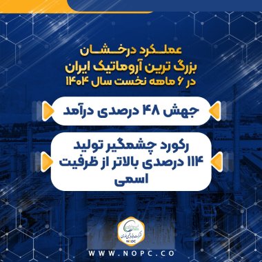 عملکرد درخشان بزرگ ترین آروماتیک ایران در ۶ ماهه نخست سال ۱۴۰۴/ جهش ۴۸ درصدی درآمد پتروشیمی نوری / رکورد چشمگیر تولید ۱۱۴ درصدی بالاتر از ظرفیت اسمی